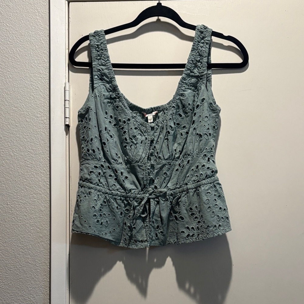 Guess Green Eyelet Blouse Lace up